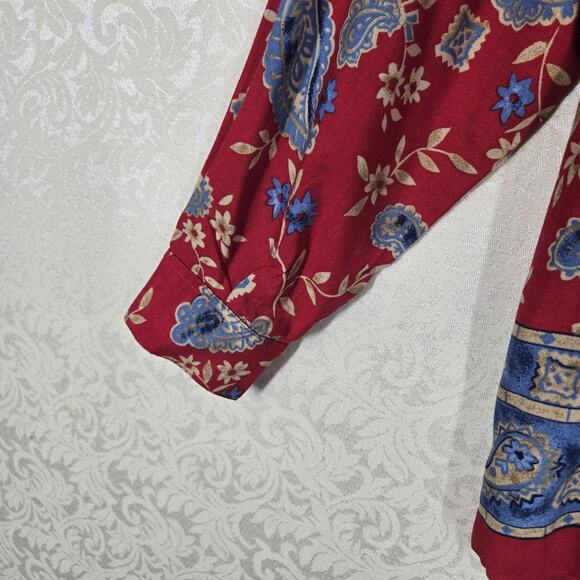 VTG Capacity Top Shirt Shacket M Red Blue Paisley Floral Mixed Denim Collar - Picture 6 of 16